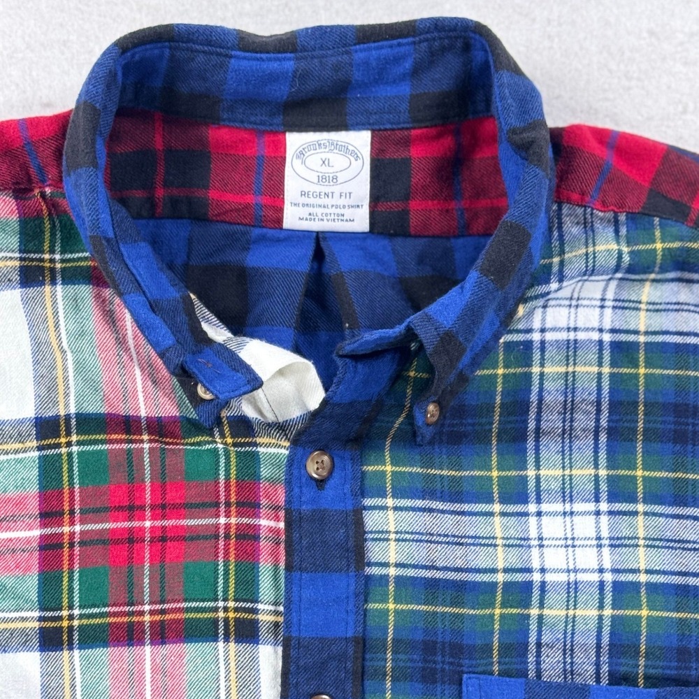 Brooks Brothers Regent Fit Patchwork Plaid Flannel Shirt XL Mens Multi-Color